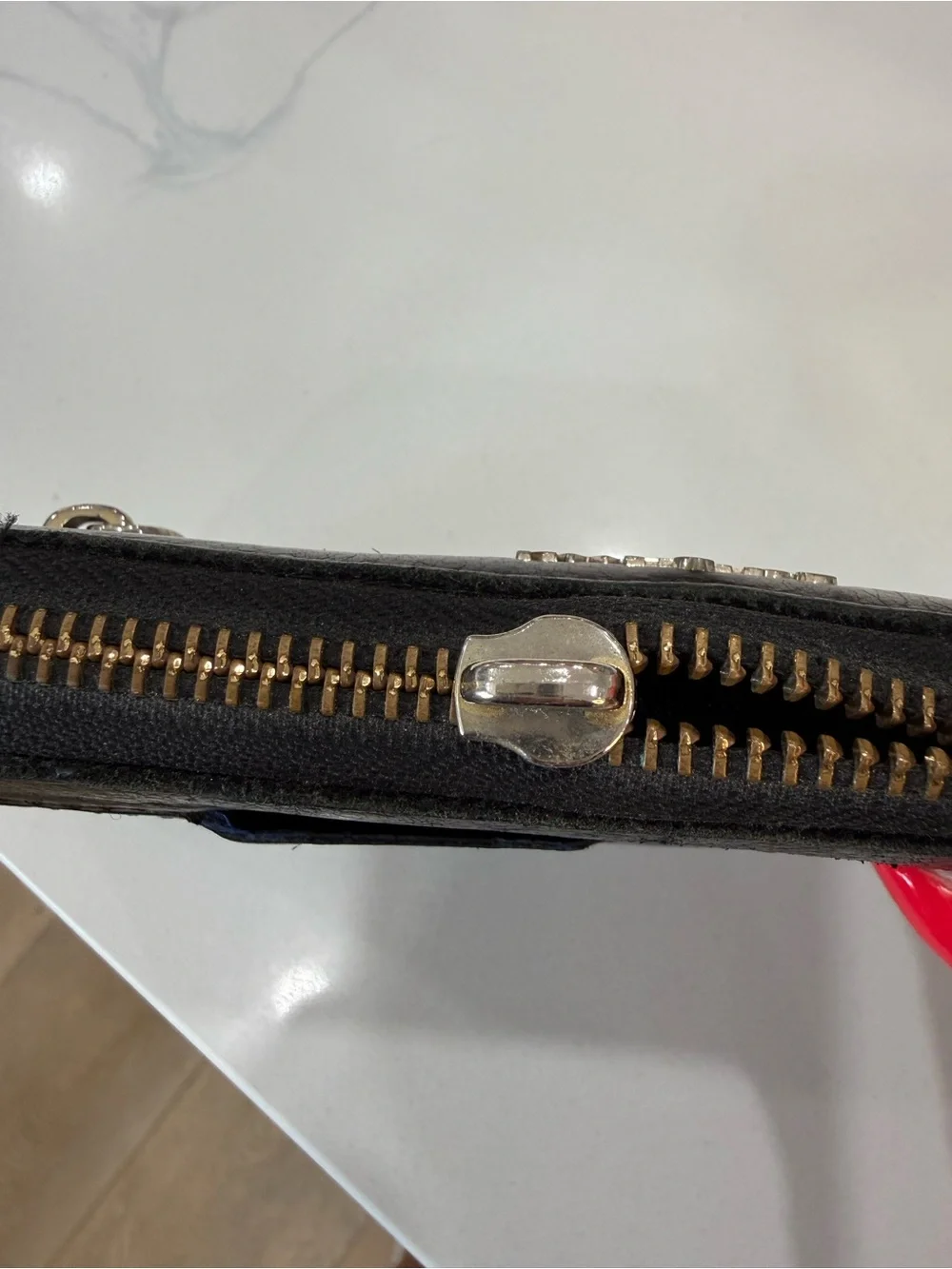 Cole Haan Black Leather Zip Around Continental Wallet Gold Hardware